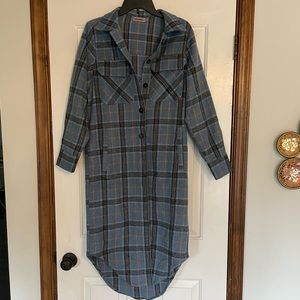 Long sleeve , long flannel,  blue, worn one time